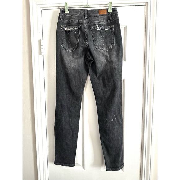 JUDY BLUE Distressed Boyfriend Fit Charcoal Gray Bleach Splatter Jeans - Sz 1/25 - Picture 5 of 7